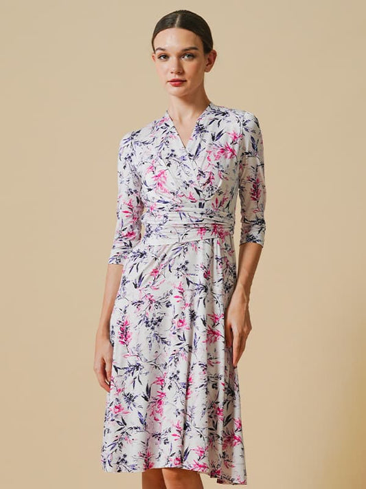 Pink Lavender Cache-Coeur Dress with antistatic petticoat, featuring a V-neckline and flowing skirt.