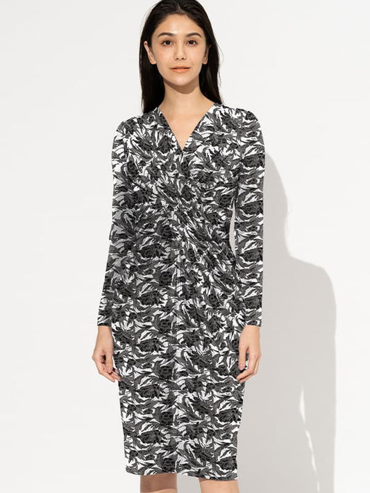 Black Stretch Jersey Classical Ryukyu Bingata Venus Dress with vibrant, traditional Okinawan patterns.