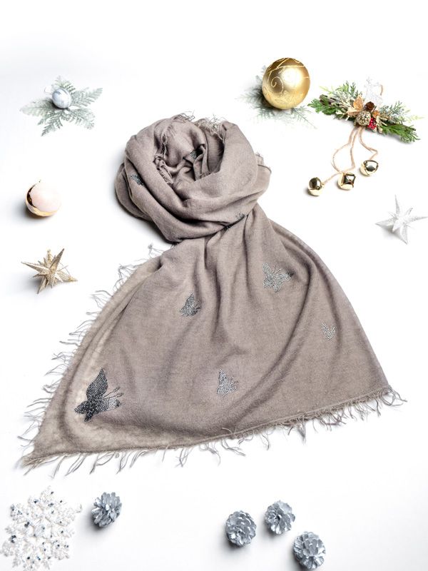 Mouse Grey Cashmere Butterfly Scarf